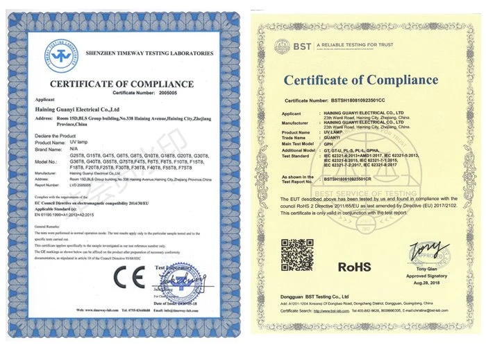 certification of G4T5 Double end 2pin